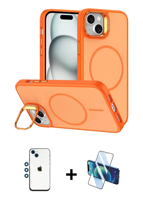ieg™ iPhone 14 Kılıf Çekirdek Klasik - Siyah 3D Antistatik Cam Ekran Koruyucu + Mavi Shine Kamera Le