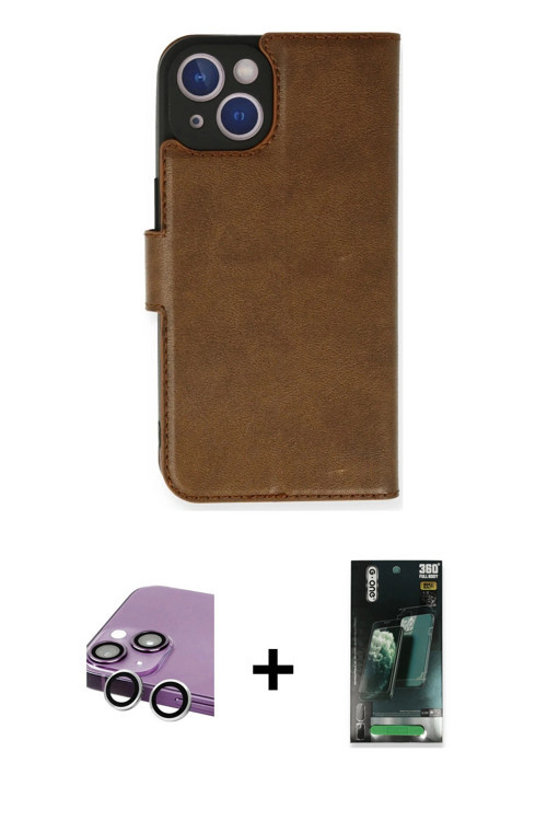 ieg™ iPhone 14 Kılıf Siluet Işık Serisi - Şeffaf 360 Full Body Arka Koruyucu + Gümüş Raze Metal Kame