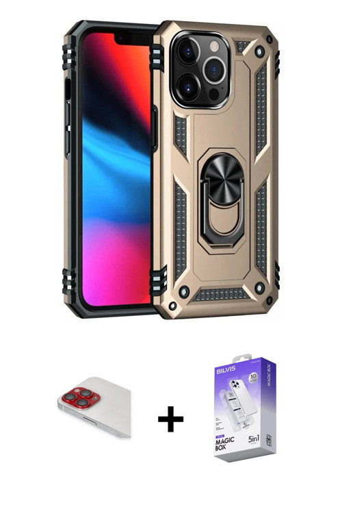 ieg™ iPhone 13 Pro Max Kılıf Ahenk Klasik Koleksiyonu - Siyah Bilvis 5in1 3D Magic Cam Ekran Koruyuc