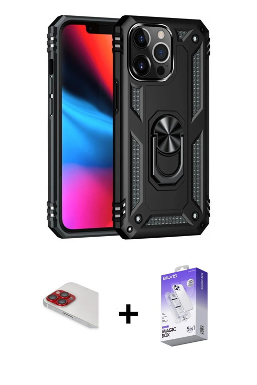 ieg™ iPhone 13 Pro Max Kılıf Ahenk Klasik Koleksiyonu - Siyah Bilvis 5in1 3D Magic Cam Ekran Koruyuc