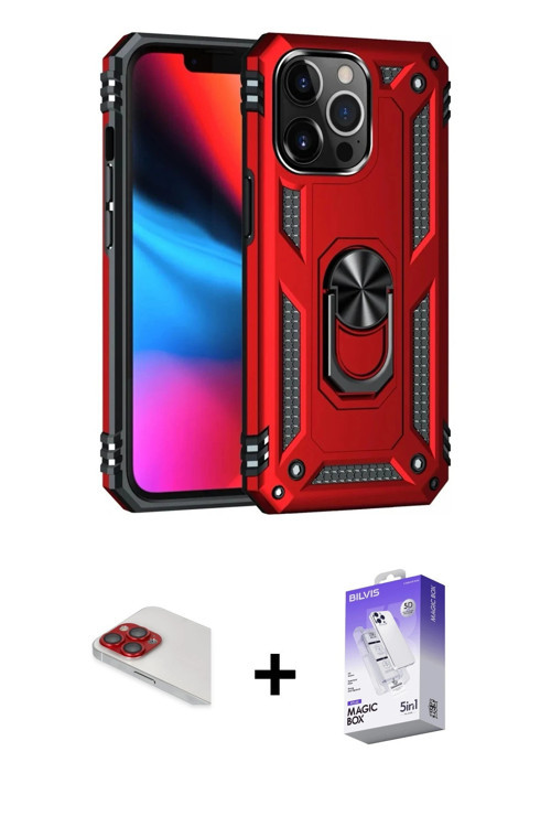 ieg™ iPhone 13 Pro Max Kılıf Ahenk Klasik Koleksiyonu - Siyah Bilvis 5in1 3D Magic Cam Ekran Koruyuc