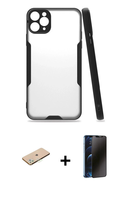 ieg™ iPhone 11 Pro Max Kılıf Atlas Asil Serisi - Siyah 3D Antistatik Hayalet Cam Ekran Koruyucu + Ye
