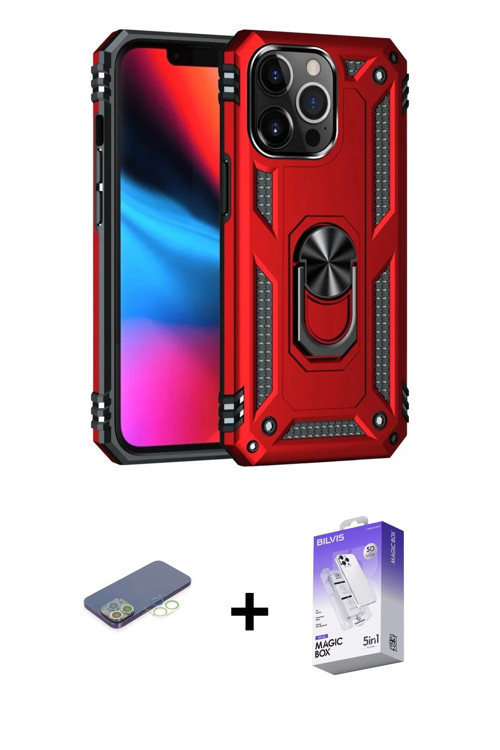 ieg™ iPhone 13 Pro Max Kılıf Ahenk Klasik Koleksiyonu - Siyah Bilvis 5in1 3D Magic Cam Ekran Koruyuc