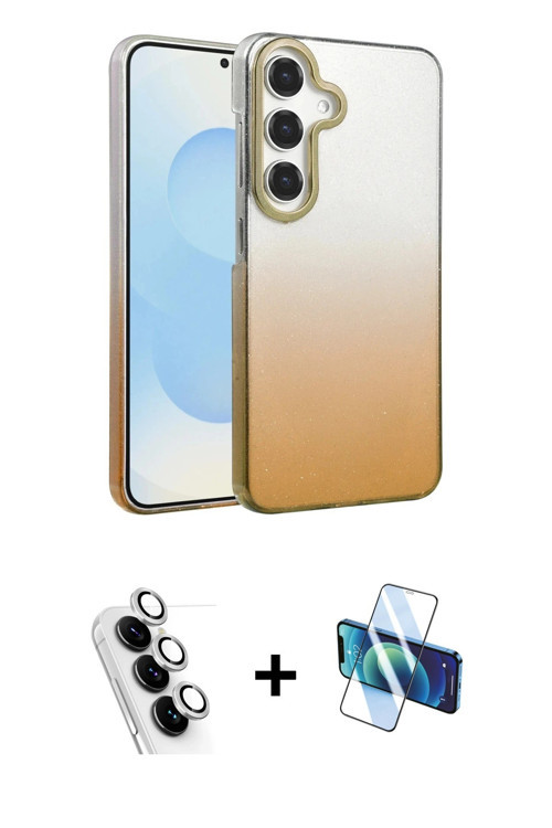 ieg™ Galaxy A34 5G Kılıf Kıvılcım Minimal Özel Seri - Siyah 3D Antistatik Cam Ekran Koruyucu + Gümüş