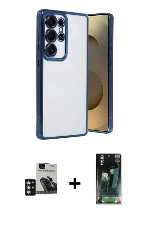 ieg™ Galaxy S24 Ultra Kılıf Vadi Minimal - Şeffaf 360 Full Body Arka Koruyucu + Derin Mor PVD Metal