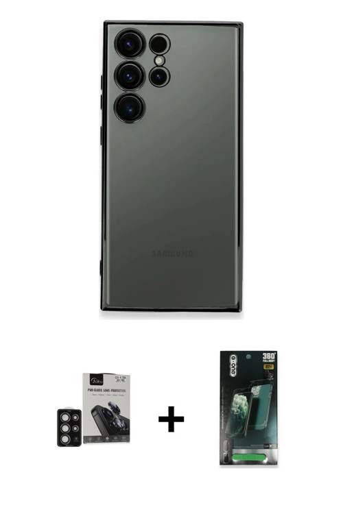 ieg™ Galaxy S24 Ultra Kılıf Vadi Minimal - Şeffaf 360 Full Body Arka Koruyucu + Derin Mor PVD Metal