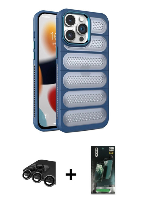 ieg™ iPhone 15 Pro Kılıf Yadigar Doku Özel Seri - Şeffaf 360 Full Body Arka Koruyucu + Titanyum Gri