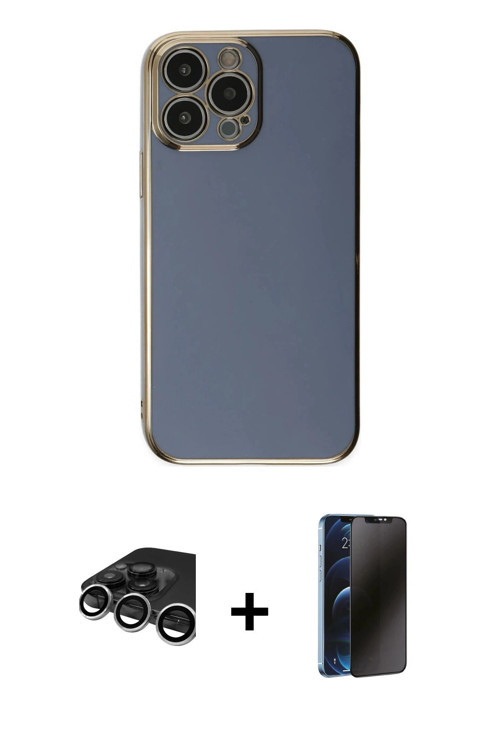 ieg™ iPhone 15 Pro Max Kılıf Yankı Serisi - Siyah 3D Antistatik Hayalet Cam Ekran Koruyucu + Gümüş R