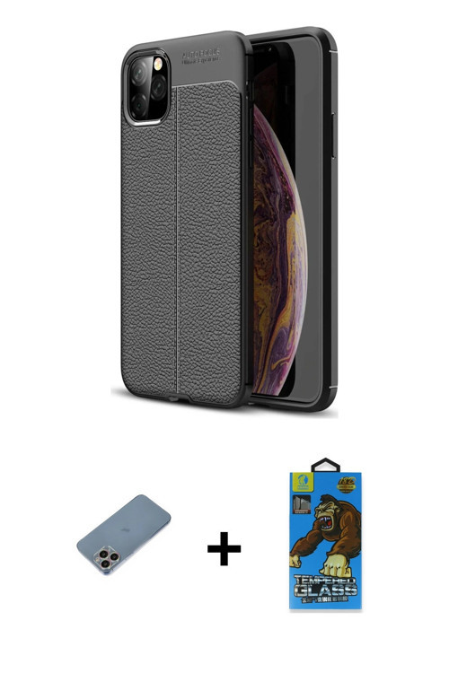 ieg™ iPhone 11 Pro Max Kılıf Doruk Klasik Özel Seri - Siyah 18D Cam Ekran Koruyucu + Gökkuşağı Shine