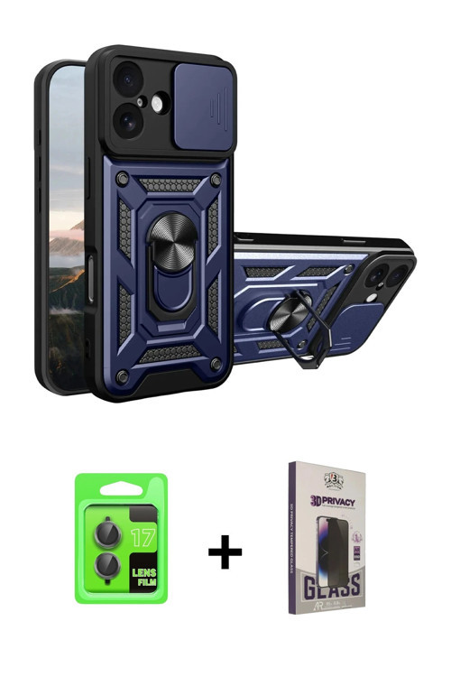 ieg™ iPhone 17 Kılıf Ahenk Klasik - Siyah Bilvis Hayalet Cam Ekran Koruyucu + Gri Raze Metal Kamera