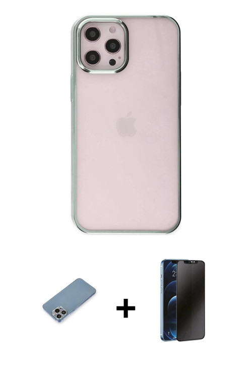 ieg™ iPhone 12 Pro Max Kılıf Doruk Doku Prime - Siyah 3D Antistatik Hayalet Cam Ekran Koruyucu + Gök