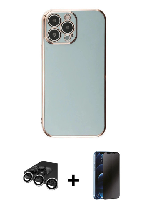 ieg™ iPhone 15 Pro Max Kılıf Yankı Serisi - Siyah 3D Antistatik Hayalet Cam Ekran Koruyucu + Gümüş R
