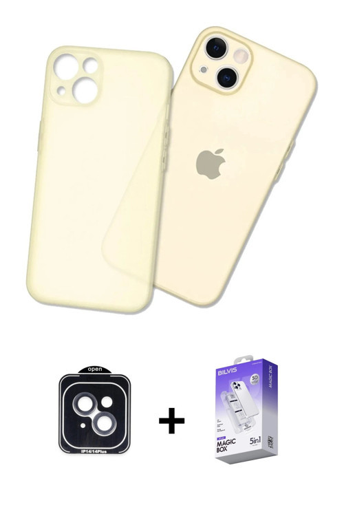 ieg™ iPhone 14 Kılıf Atlas Minimal Prime - Siyah Bilvis 5in1 3D Magic Cam Ekran Koruyucu + Siyah PVD