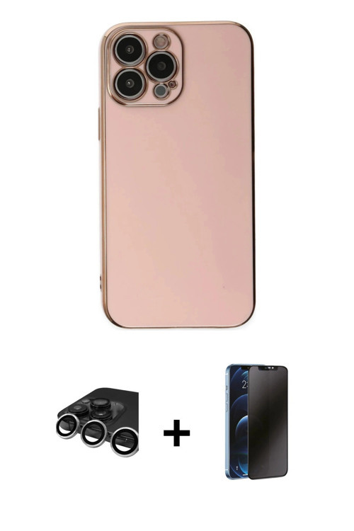 ieg™ iPhone 15 Pro Max Kılıf Yankı Serisi - Siyah 3D Antistatik Hayalet Cam Ekran Koruyucu + Gümüş R
