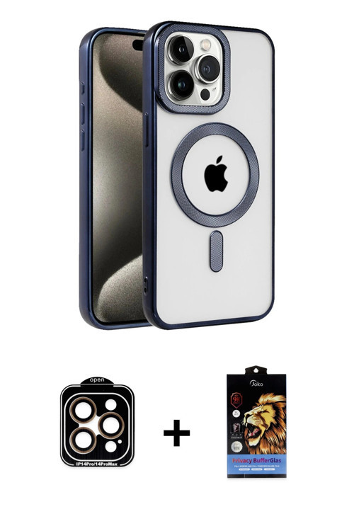 ieg™ iPhone 15 Pro Max Kılıf Eksen Form Koleksiyonu - Siyah Buffer Hayalet Cam Ekran Koruyucu + Turu