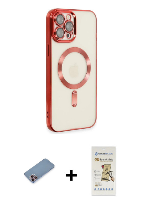 ieg™ iPhone 12 Pro Max Kılıf Nova Işık Özel Seri - Siyah Mat Seramik Nano Ekran Koruyucu + Pembe Shi