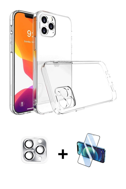 ieg™ iPhone 16 Pro Max Kılıf Zirve Doku - Siyah 3D Antistatik Cam Ekran Koruyucu + Gümüş Pers Alümin