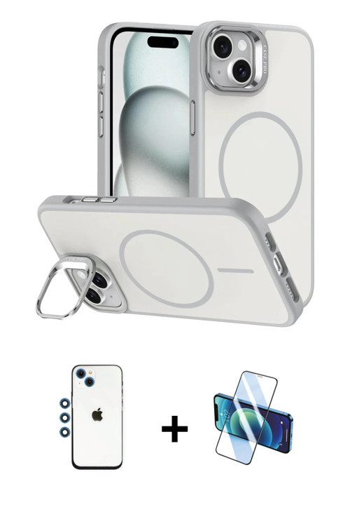 ieg™ iPhone 14 Kılıf Çekirdek Klasik - Siyah 3D Antistatik Cam Ekran Koruyucu + Mavi Shine Kamera Le