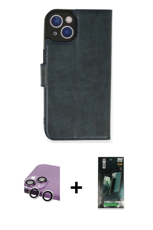 ieg™ iPhone 14 Kılıf Siluet Işık Serisi - Şeffaf 360 Full Body Arka Koruyucu + Gümüş Raze Metal Kame