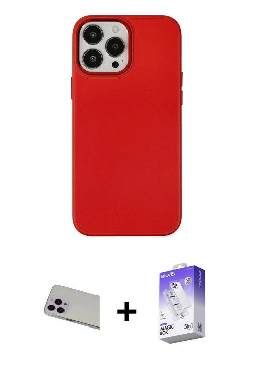 ieg™ iPhone 13 Pro Max Kılıf Çekirdek Çizgi - Siyah Bilvis 5in1 3D Magic Cam Ekran Koruyucu + Mor Ra