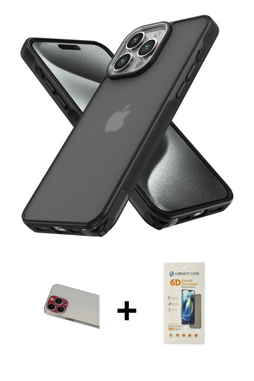 ieg™ iPhone 13 Pro Max Kılıf Atlas Form - Siyah 6D Mat Seramik Hayalet Nano Ekran Koruyucu + Kırmızı