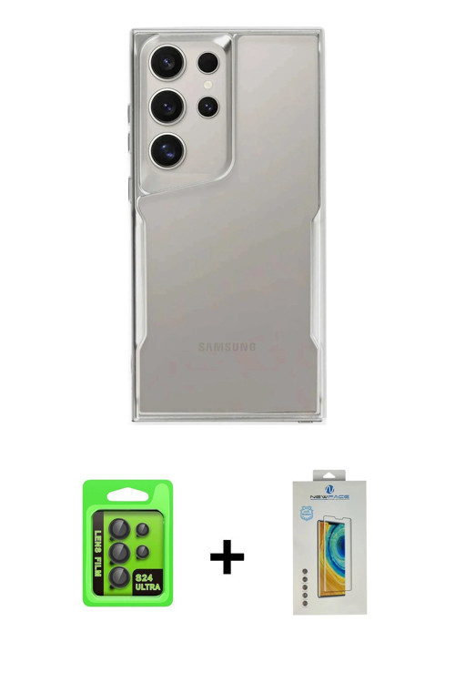 ieg™ Galaxy S24 Ultra Kılıf Akış Çizgi Koleksiyonu - Siyah Polymer Nano Ekran Koruyucu + Siyah Raze