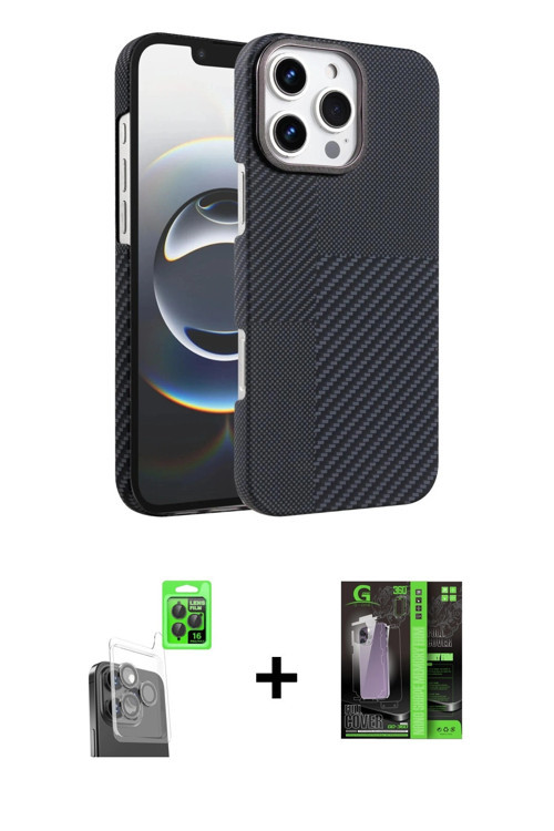 ieg™ iPhone 16 Pro Max Kılıf Doruk Serisi - Şeffaf 360 Full Body Arka Koruyucu + Siyah Raze Metal Ka