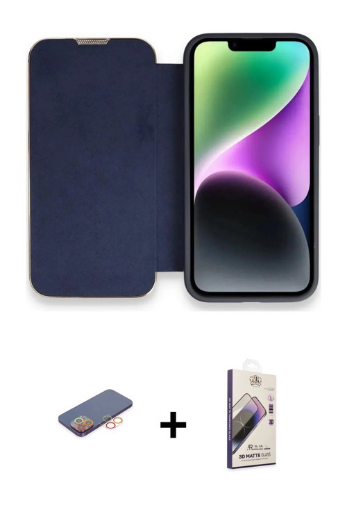 ieg™ iPhone 13 Pro Max Kılıf Siluet Minimal Serisi - Siyah Bilvis 3D Mat Cam Ekran Koruyucu + Turunc