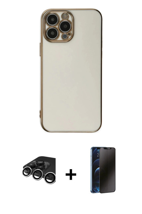 ieg™ iPhone 15 Pro Max Kılıf Yankı Serisi - Siyah 3D Antistatik Hayalet Cam Ekran Koruyucu + Gümüş R
