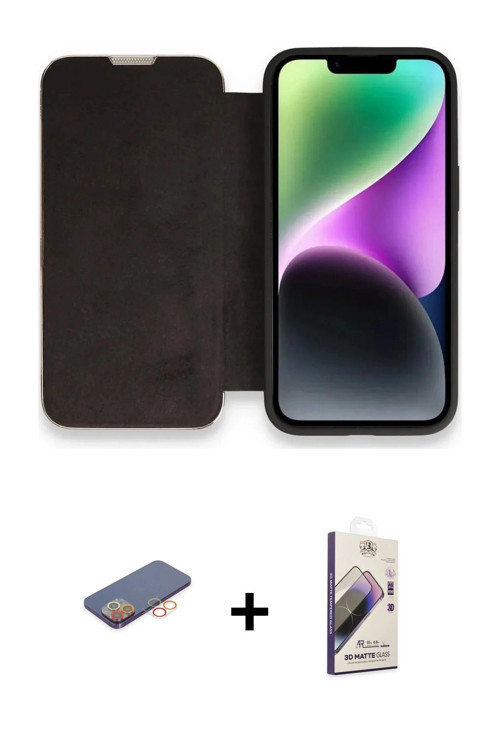 ieg™ iPhone 13 Pro Max Kılıf Siluet Minimal Serisi - Siyah Bilvis 3D Mat Cam Ekran Koruyucu + Turunc