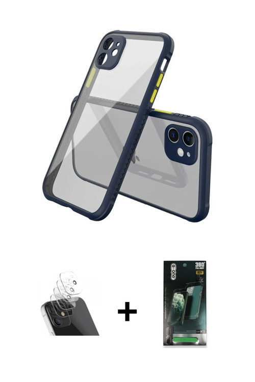 ieg™ iPhone 12 Mini Kılıf Nova Asil Özel Seri - Siyah 360 Mat Full Body Arka Koruyucu + Şeffaf Kamer