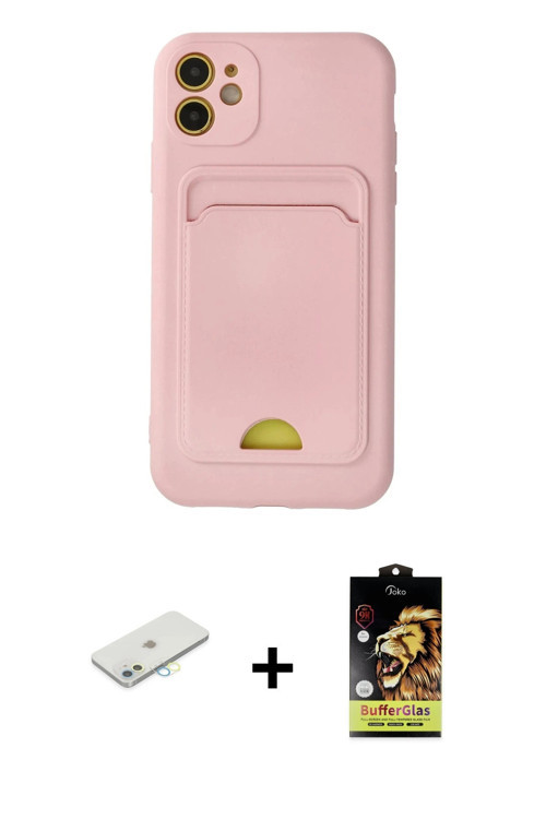 ieg™ iPhone 11 Kılıf Vadi Çizgi Prime - Siyah Buffer Cam Ekran Koruyucu + Sarı Renkli Kamera Lens Ko