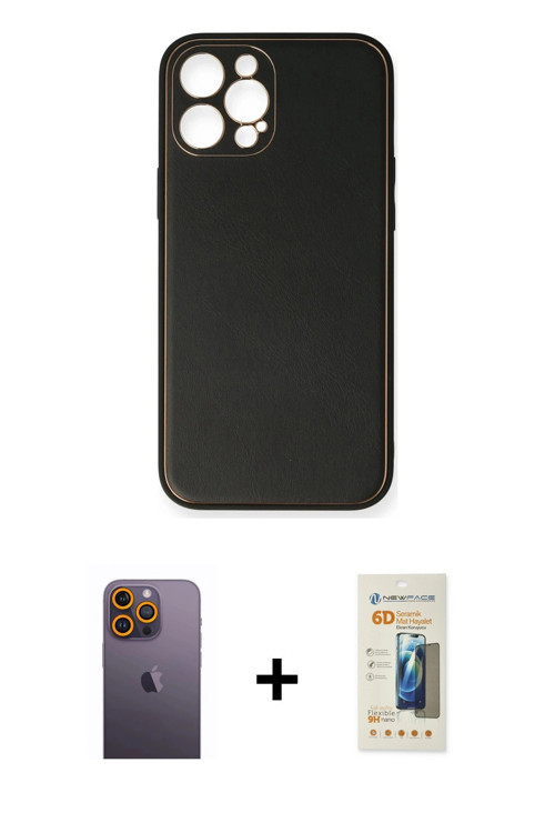 ieg™ iPhone 12 Pro Kılıf Yadigar Klasik - Siyah 6D Mat Seramik Hayalet Nano Ekran Koruyucu + Sarı Ne