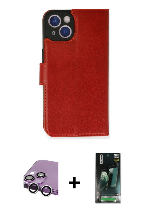 ieg™ iPhone 14 Kılıf Siluet Işık Serisi - Şeffaf 360 Full Body Arka Koruyucu + Gümüş Raze Metal Kame