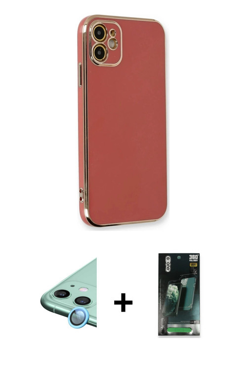 ieg™ iPhone 11 Kılıf Yankı Serisi - Siyah 360 Mat Full Body Arka Koruyucu + Mavi Raze Metal Kamera L