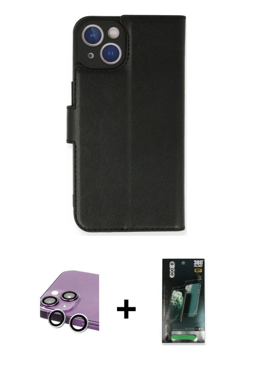 ieg™ iPhone 14 Kılıf Siluet Işık Serisi - Şeffaf 360 Full Body Arka Koruyucu + Gümüş Raze Metal Kame