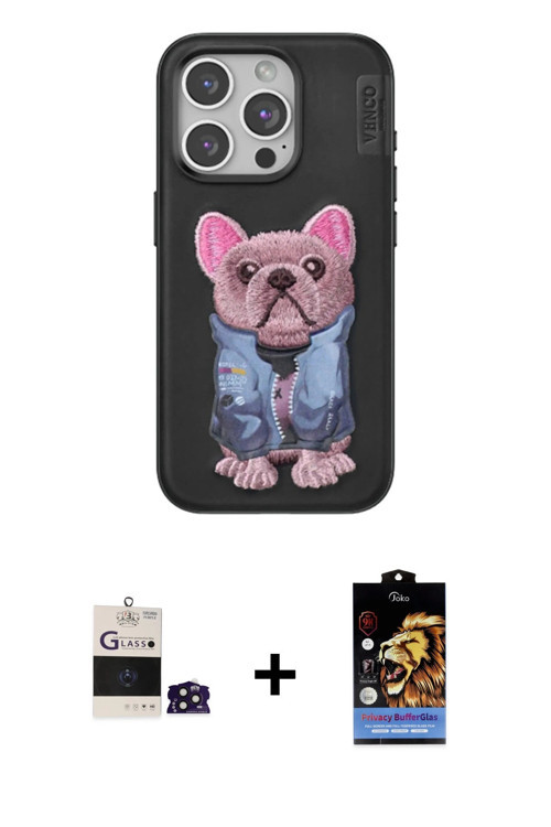 ieg™ iPhone 14 Pro Max Kılıf İz Minimal Koleksiyonu - Siyah Buffer Hayalet Cam Ekran Koruyucu + Deri