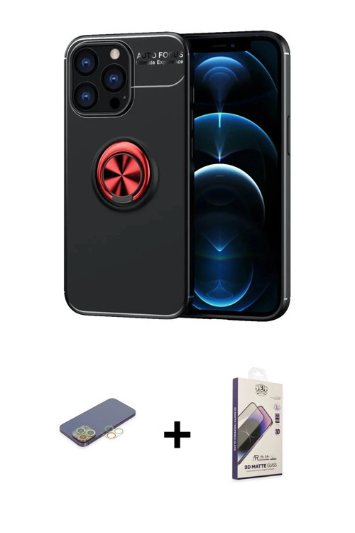 ieg™ iPhone 13 Pro Max Kılıf Yankı Form Prime - Siyah Bilvis 3D Mat Cam Ekran Koruyucu + Sarı Renkli