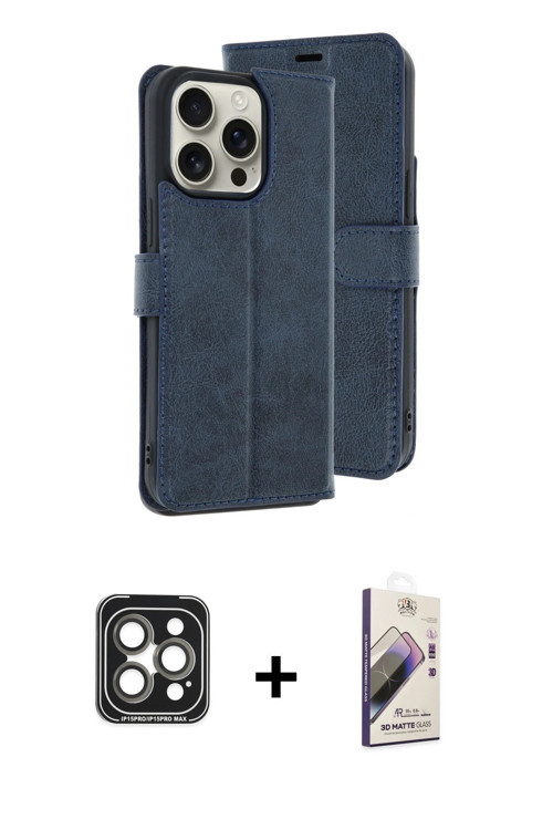 ieg™ iPhone 15 Pro Max Kılıf Siluet Işık Serisi - Siyah Bilvis 3D Mat Cam Ekran Koruyucu + Gri PVD M