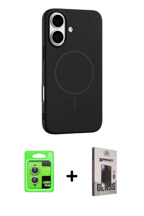 ieg™ iPhone 17 Kılıf Yankı Form Serisi - Siyah Bilvis Hayalet Cam Ekran Koruyucu + Gümüş Raze Metal