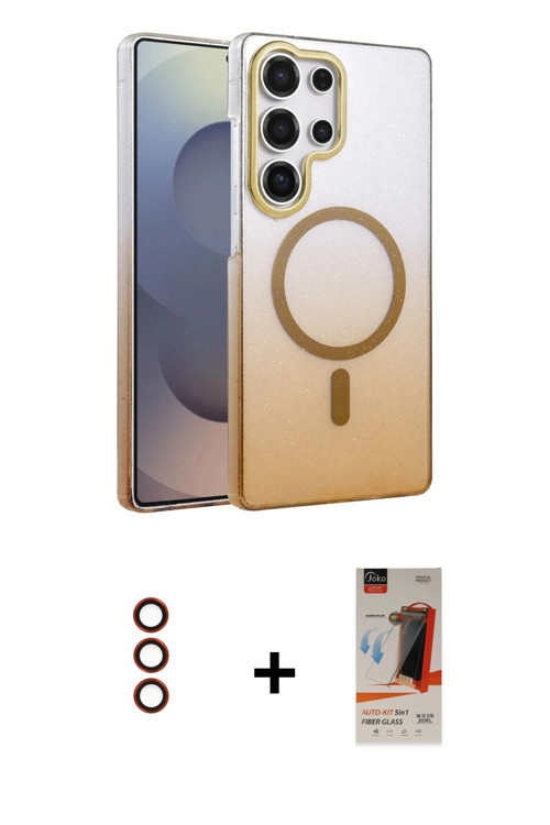 ieg™ Galaxy S23 Ultra Kılıf Ahenk Doku Özel Seri - Siyah AutoKit 5in1 Fiber Hayalet Cam Ekran Koruyu