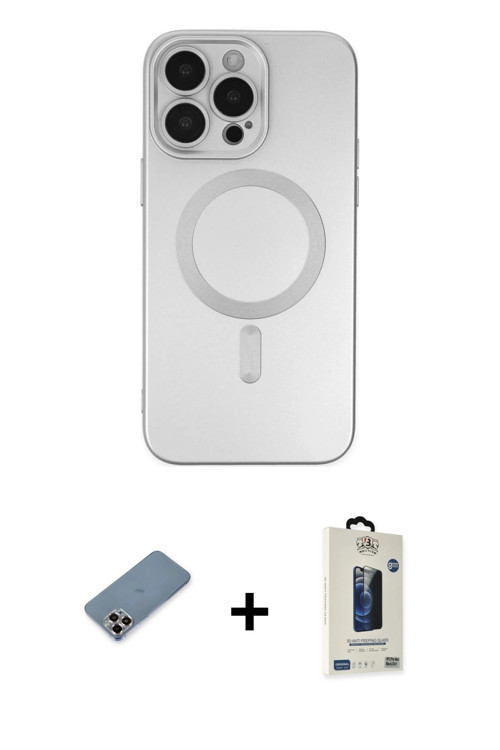 ieg™ iPhone 13 Pro Max Kılıf Akış Minimal Özel Seri - Siyah Bilvis Hayalet Cam Ekran Koruyucu + Mor