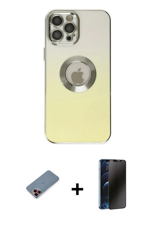 ieg™ iPhone 12 Pro Kılıf Kutup Yansıma Özel Seri - Siyah 3D Antistatik Hayalet Cam Ekran Koruyucu +