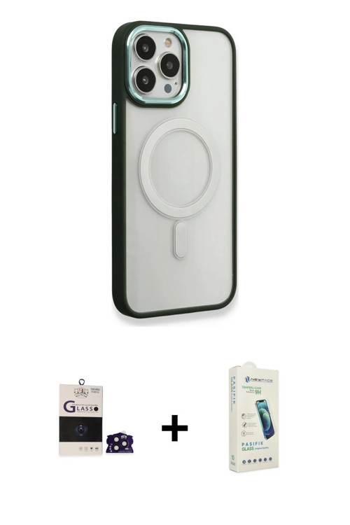 ieg™ iPhone 14 Pro Max Kılıf Yankı Işık Özel Seri - Şeffaf Pasifik Cam Ekran Koruyucu + Derin Mor Bi