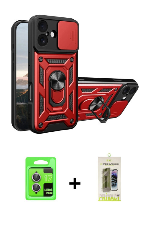 ieg™ iPhone 17 Kılıf Ahenk Klasik - Siyah Joko Magic 5D Hayalet Cam + Açık Mor Raze Metal Kamera Len