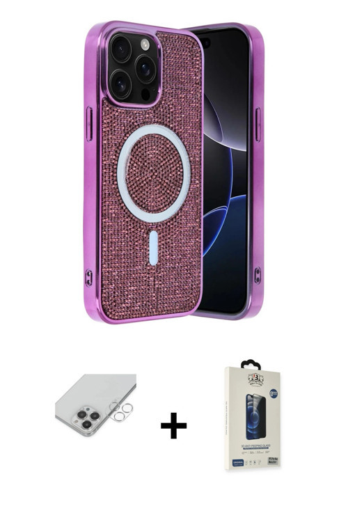 ieg™ iPhone 14 Pro Max Kılıf Eksen Çizgi - Siyah Bilvis Hayalet Cam Ekran Koruyucu + Gümüş Band Meta