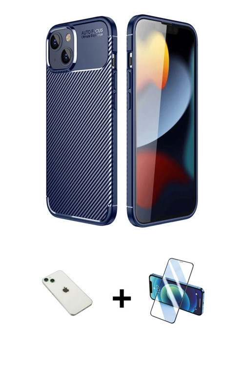 ieg™ iPhone 14 Kılıf Eksen Form Prime - Siyah 3D Antistatik Cam Ekran Koruyucu + Yeşil Diamond Kamer