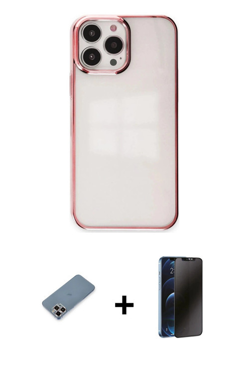 ieg™ iPhone 13 Pro Max Kılıf Doruk Doku Prime - Siyah 3D Antistatik Hayalet Cam Ekran Koruyucu + Mor