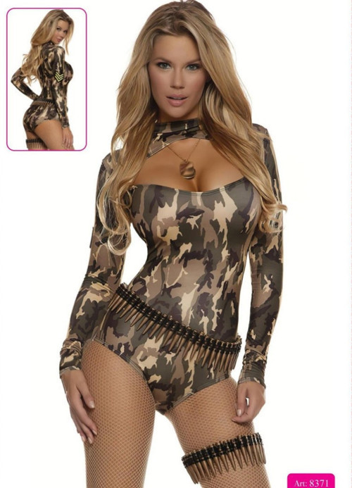 Kadın Kamuflaj Desenli Asker Konseptli Fantazi Body