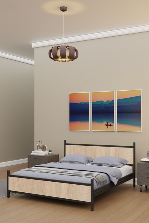 Gm 305 Modern Çift Kişilik Ahşap Metal Siyah Sonomo Karyola 160X200